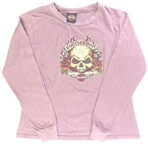 Harley Davidson Long Sleeve Skull Roses Shirt Purple XL Granite Mountain USA